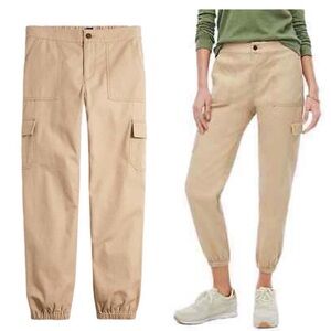 J.Crew Factory Utility Elastic Waist Tapered Cargo Jogger Pants Beige Tan US 14